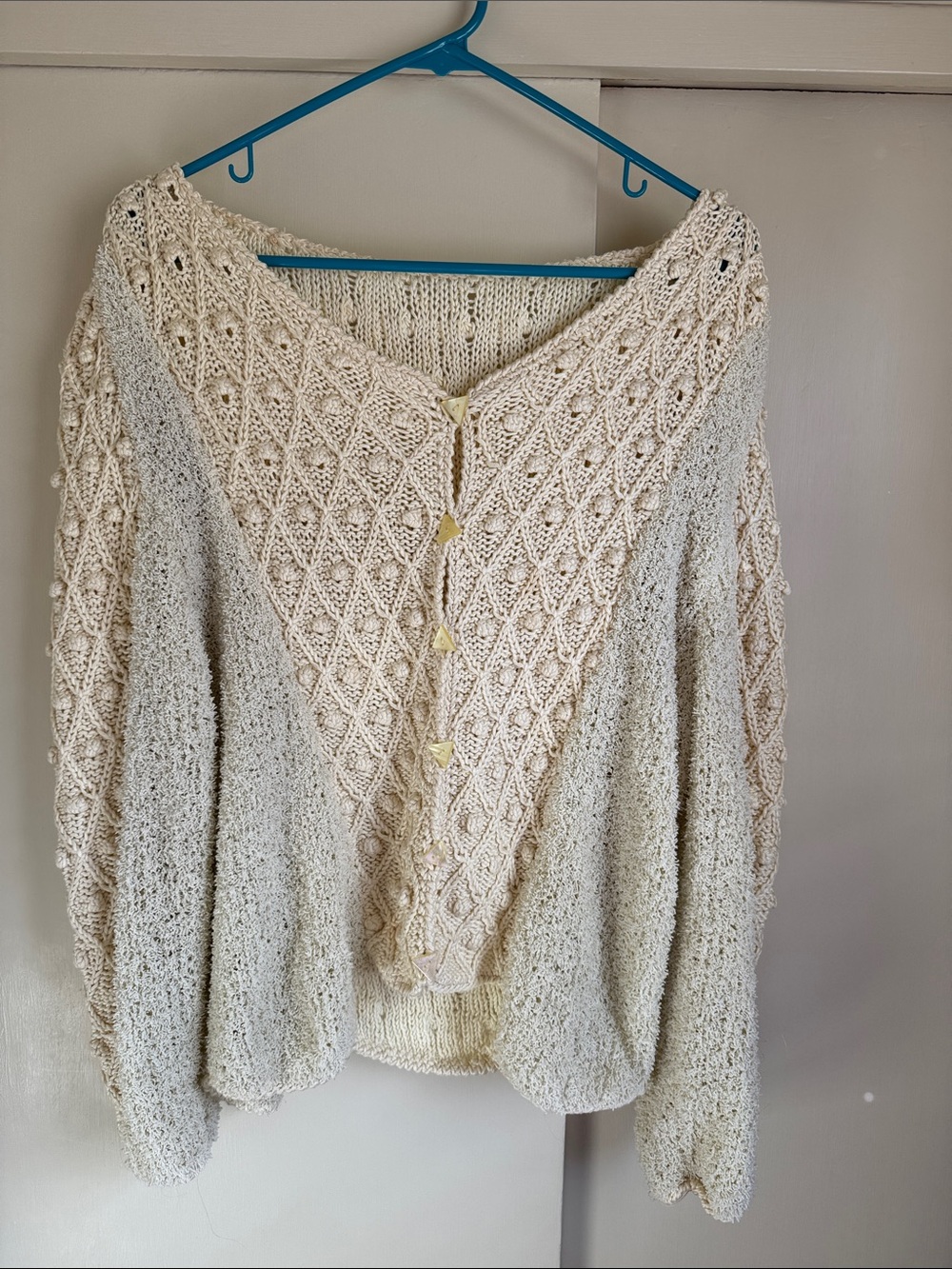 Cream Textured V-Neck Button-Front Women’s Sweater